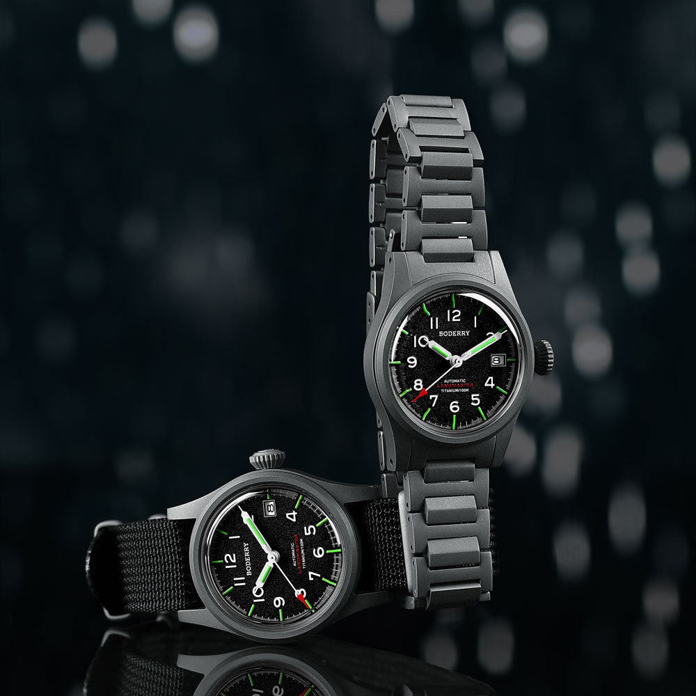 LANDMASTER - 100M Waterproof Titanium Automatic Field Watch | Black-bracelet