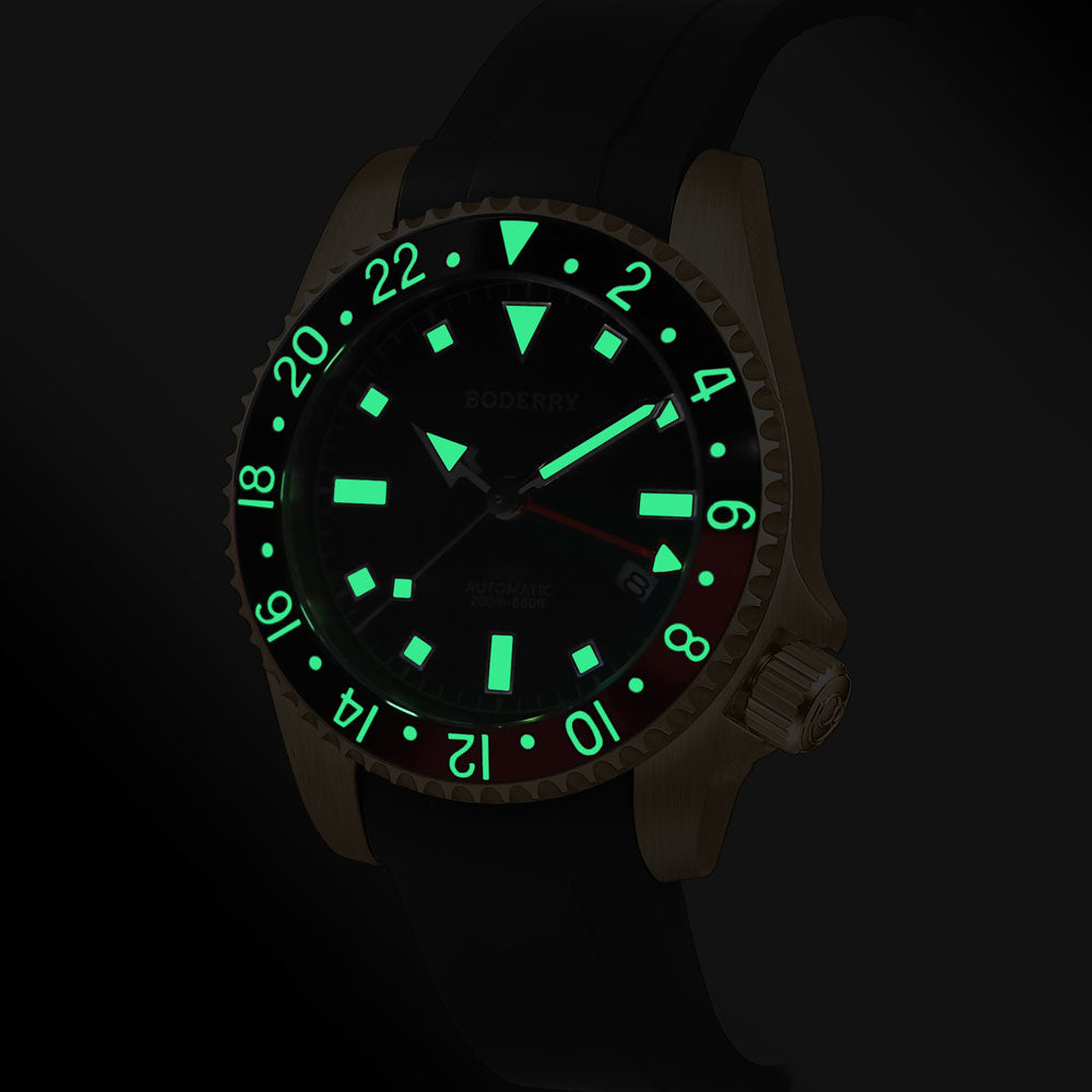 ADMIRAL GMT - 200M Waterproof Bronze Automatic Diver Watch | Black