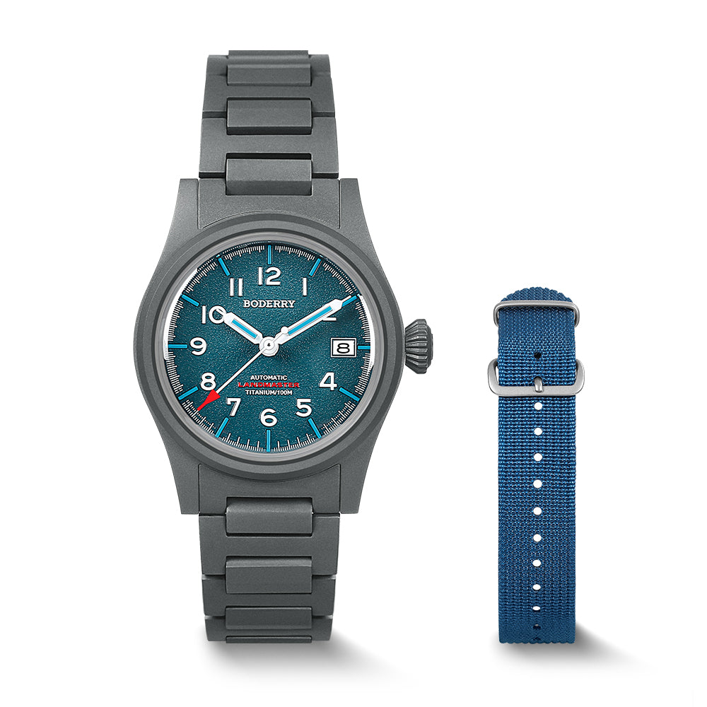 LANDMASTER - 100M Waterproof Titanium Automatic Field Watch | Blue-bracelet