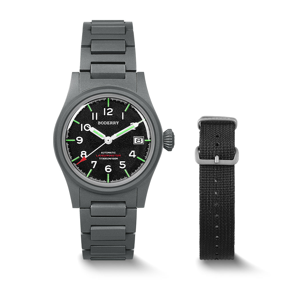 LANDMASTER - 100M Waterproof Titanium Automatic Field Watch | Black-bracelet
