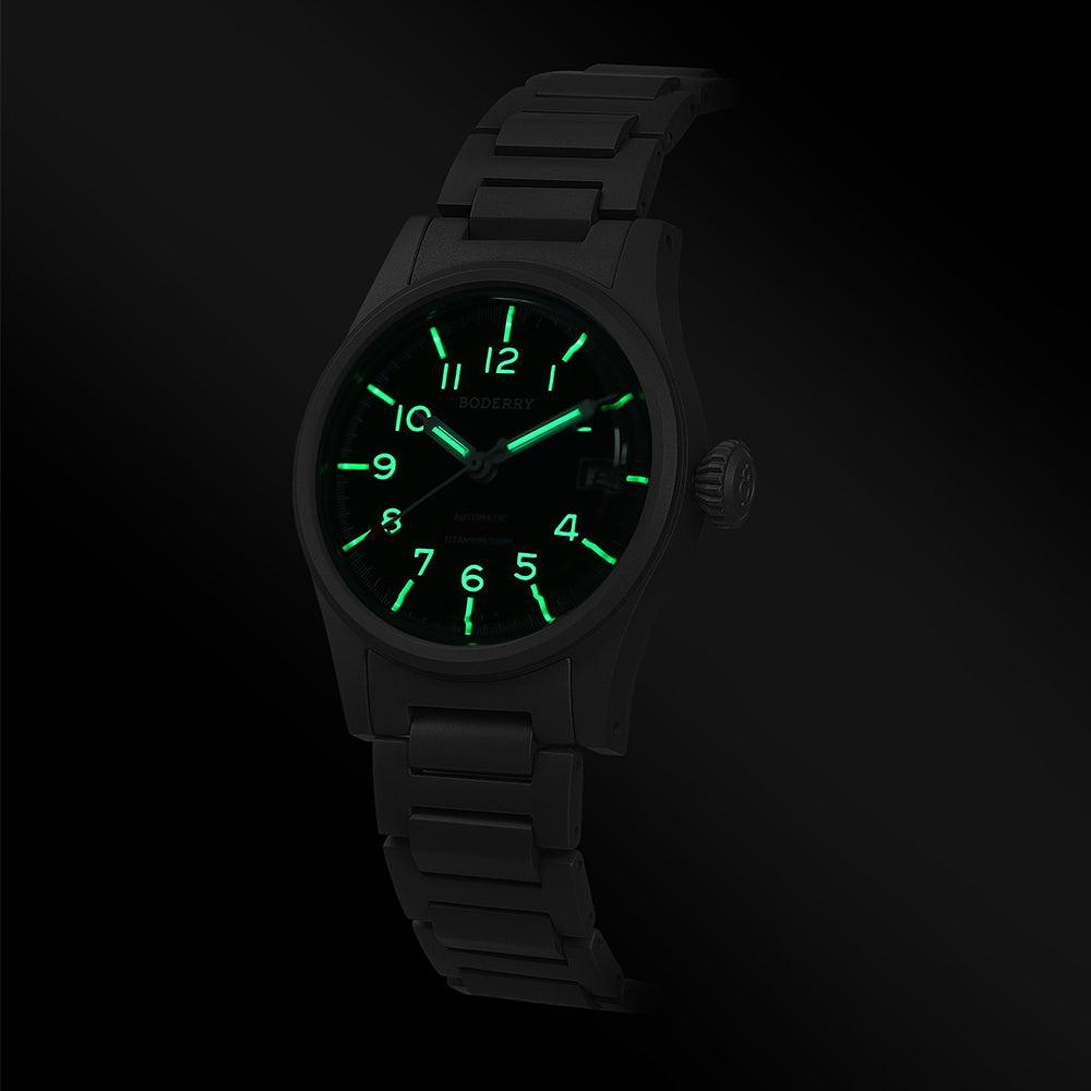 LANDMASTER - 100M Waterproof Titanium Automatic Field Watch | Green-bracelet