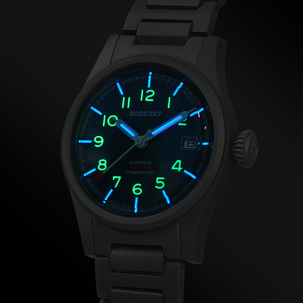 LANDMASTER - 100M Waterproof Titanium Automatic Field Watch | Blue-bracelet