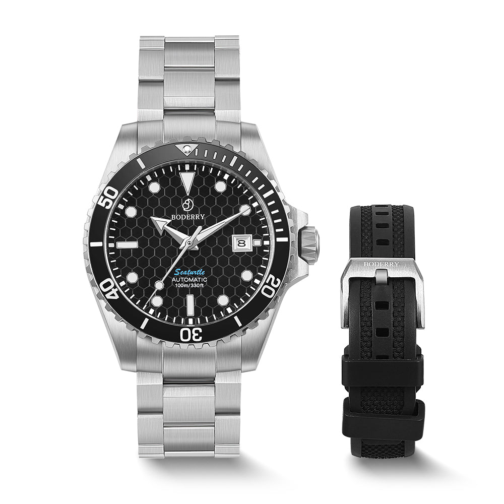 SEATURTLE.OCEAN(TITANIUM) - Automatic Titanium Diver Watch | Black/Ti-bracelet